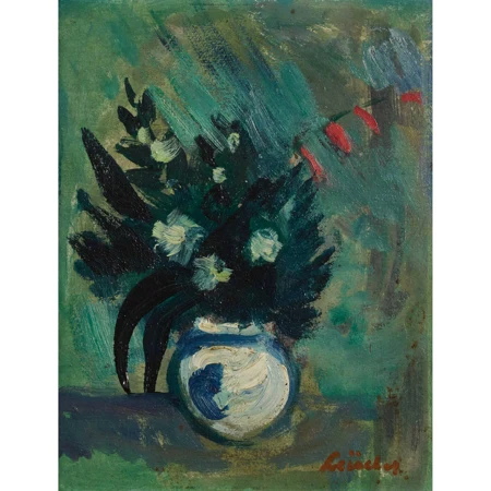 Stillleben mit Blumen in bauchiger Vase