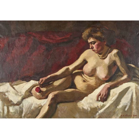 Liegender weiblicher Akt mit Rose