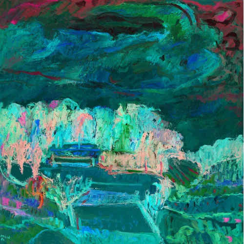 Jean Krillé — Hügelige Landschaft in Rosarot.