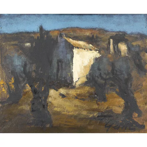 Jean-Louis Gétaz — Südliche Landschaftspartie mit Häusern und Olivenbäumen.