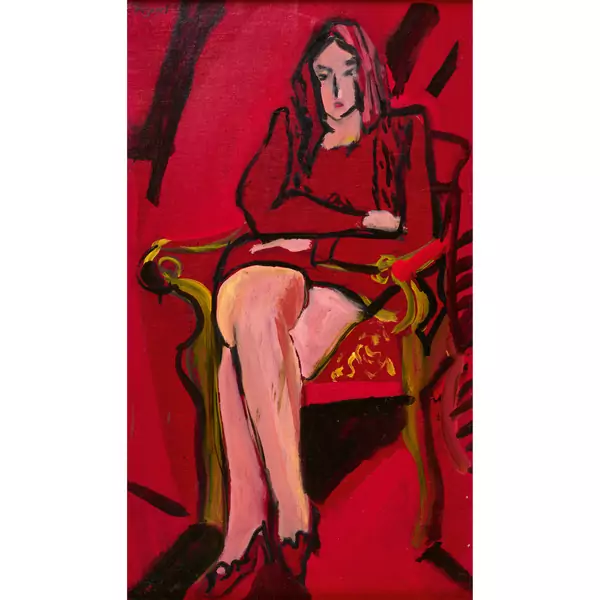 Sitzende Frau in Rot