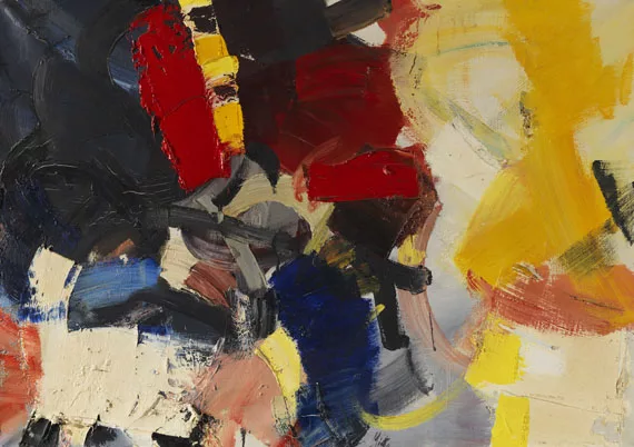 Jean Miotte — Composition rouge, bleue, jaune et noir