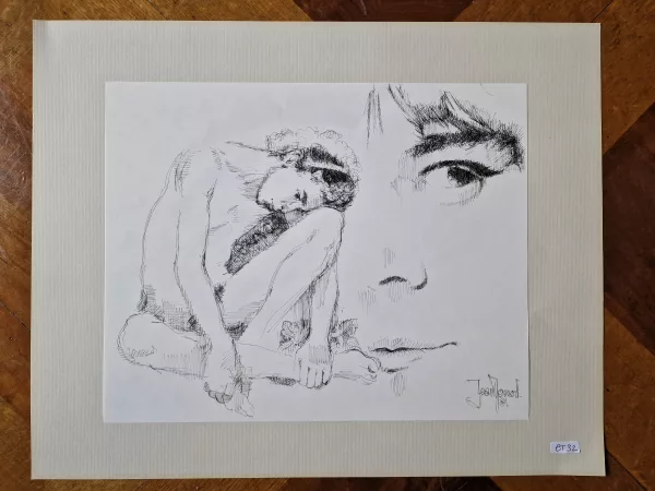 Jean Monod — Jean MONOD (1922-1986) "Homme nu assis" Encre sur papier