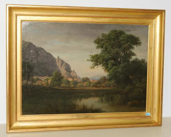 Jean-Philippe George dit George-Julliard — Blick auf ein Dorf am Fusse eines Felsabhangs