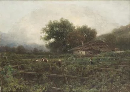 Jean-Philippe George dit George-Julliard — H.P. George (école genevoise XIXe), 'Les vendanges sur treille'.