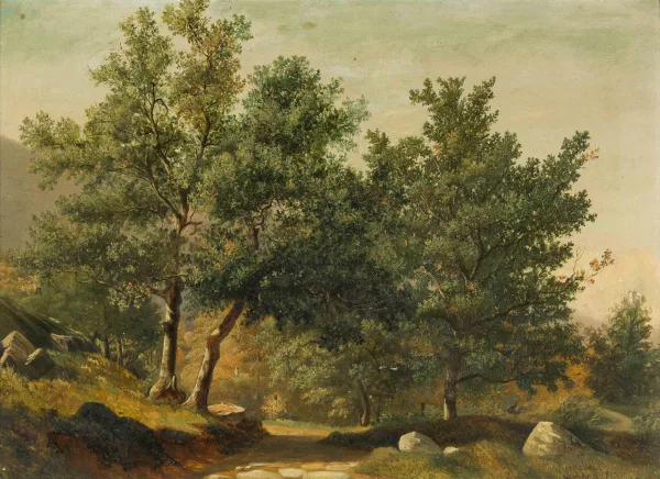Jean-Philippe George dit George-Julliard — Spätsommerlandschaft mit Laubbäumen in felsigem Gelände