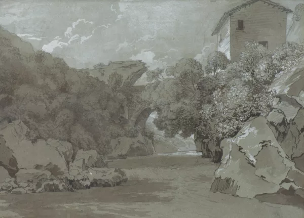 Jean-Pierre Saint-Ours — Jean-Pierre SAINT-OURS (1752-1809) 'Paysage du Latium', lavis et gouache