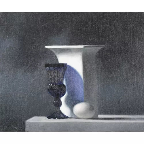Jean Roll — Stillleben mit Glaspokal, Ei und Vase.