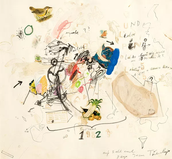 Jean Tinguely — Jean Tinguely (1925-1991), Untitled 1965, collage et encre sur papier, signé, 40x43 cm Exposition: "The Jewish Museum, Nicolas Shöffer and Jean Tinguely", 23 Nov. au 2 Janv. 1966, ill. p.59Provenance: Alexander Iolas Gallery, New-York; collection privée Suisse