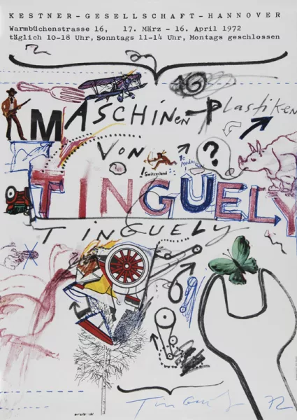 Jean Tinguely — 2 Blätter: Plakat. Kestner-Gesellschaft-Hannover, 1972; Das Geisterschiff, 1990