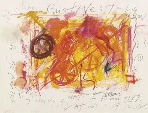 JEAN TINGUELY — Bildbrief. Cher Gustave, tout de Bon, j'arrive..... 1989. — Koller Auktionen