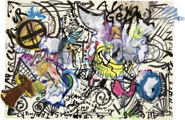 Jean Tinguely — Illustrierter Brief - Merci cher Alain Geffrey pour les (…) de la fontaine Stravinsky