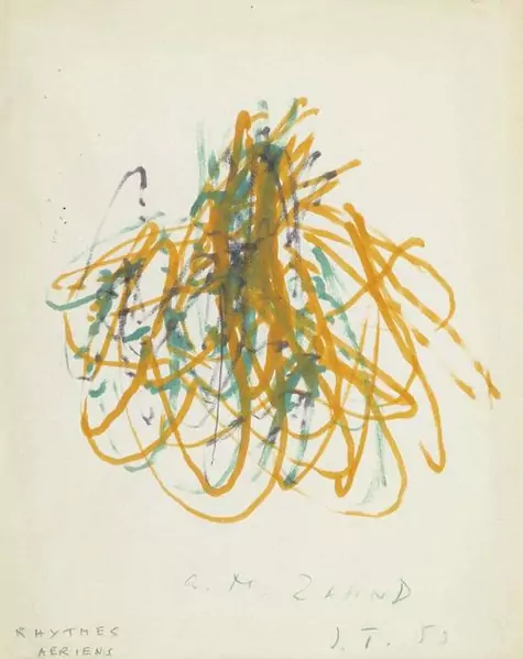 JEAN TINGUELY — Metamatic-Zeichnung. Bezeichnet mit: Rhythmes aeriens. 1959. — Koller Auktionen