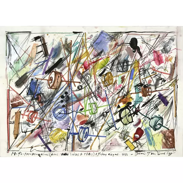 Jean Tinguely — Meta-Pandemonium (avec voiles et tôles) système cirque — Galerie Kornfeld
