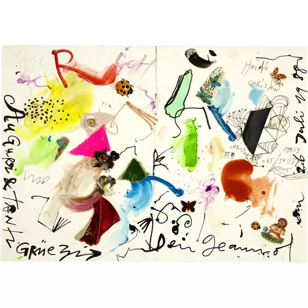 Jean Tinguely — Illustrierter Geburtstagsbrief - Lieber Richard...Auguri tanti — Galerie Kornfeld