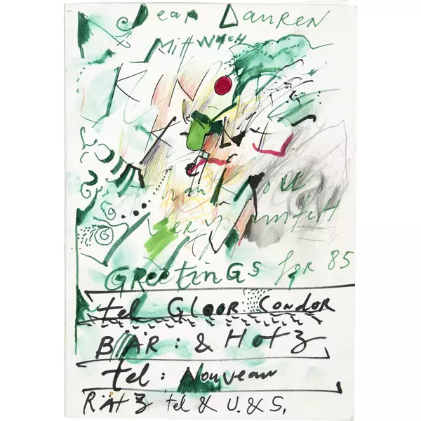 Jean Tinguely — Illustrierter Brief - Dear Dauren – Greetings for 85 — Galerie Kornfeld