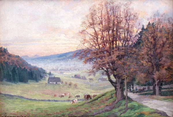 Jeanmaire Edouard — La vallée de la Chaux-de-Fonds, vue du haut du Chemin Blanc, Bellevue-La Joux-Perret d'après Nature, fin Octobre 1900,