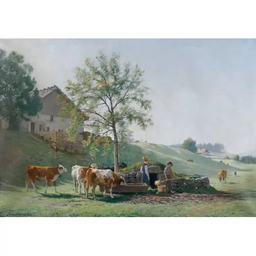 Sommerliche Bauernszene in La-Joux-Perret