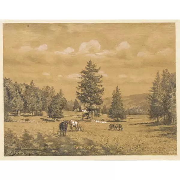 Jurassische Landschaft mit weidenden Kühen