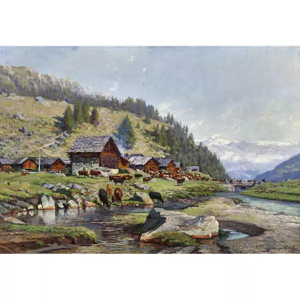 Alplandschaft mit Kühen