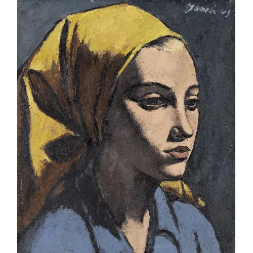 Jeanne BARRAUD-PELLET — Bildnis einer Frau mit gelbem Kopftuch.