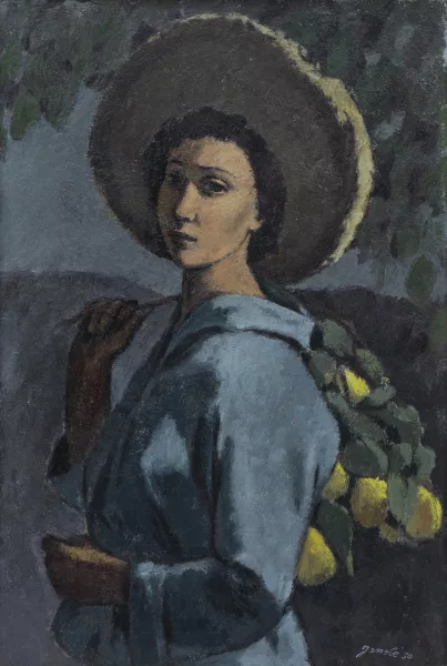 Jeanne BARRAUD-PELLET — Jeanne BARRAUD-PELLET (1907-2000), 'Jeune fille aux citrons', huile