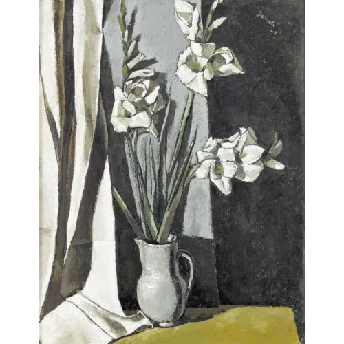 Jeanne BARRAUD-PELLET — Stillleben mit weissen Gladiolen.