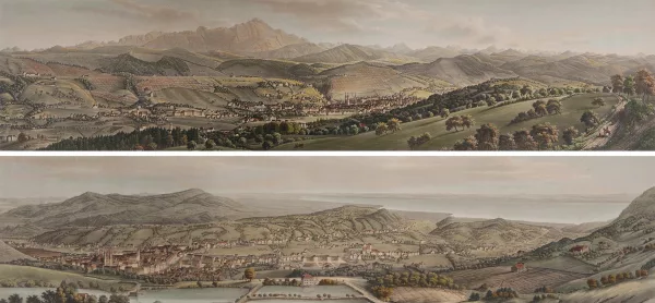 Johann Baptist Isenring — Ansicht der Stadt St. Gallen mit seiner Umgebung. Aufgenomen auf dem Freudenberg / Ansicht der Stadt St. Gallen mit deren Umgebung. Aufgenommen vom St. Peter u. Paul