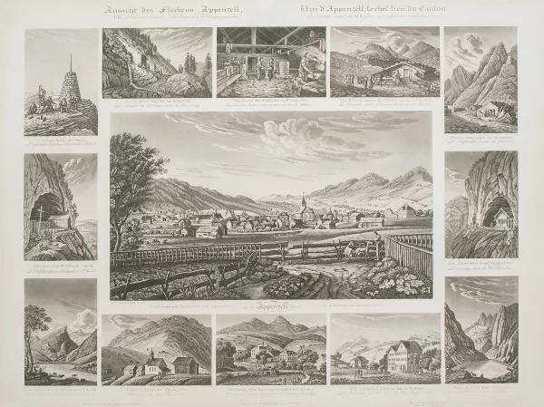 Johann Baptist Isenring — Ansicht des Fleckens Appenzell in I.R. mit den in seiner Nähe liegenden Gebirgsgegenden