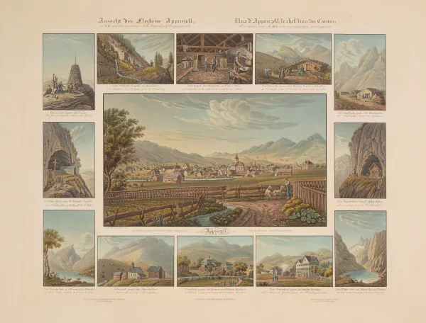 Johann Baptist Isenring — Ansicht des Fleckens Appenzell in I.R. mit den in seiner Nähe liegenden Gebirgsgegenden