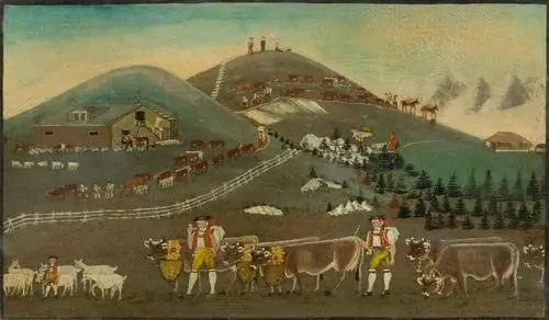 ZELLER, JOHANN BAPTIST — Alpine cattle drive before a landscape. — Koller Auktionen