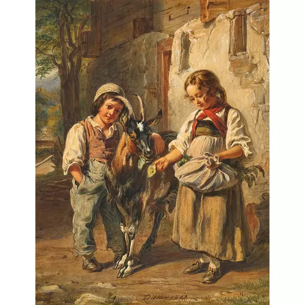 Bauernkinder mit einer Ziege