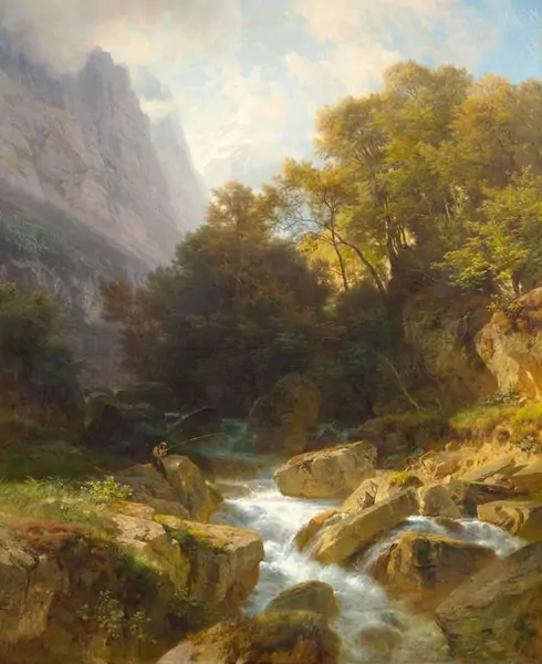 JOHANN GOTTFRIED STEFFAN — Glarner Berglandschaft mit einem Bach. 1865. — Koller Auktionen