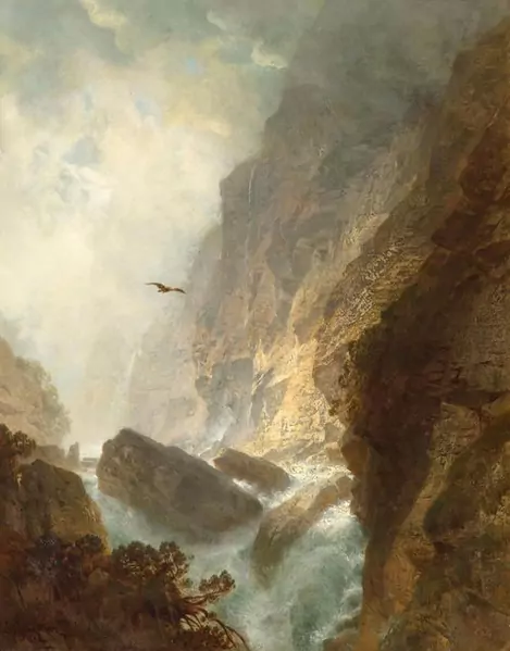 JOHANN GOTTFRIED STEFFAN — Gebirgsschlucht in den schweizerischen Alpen. 1867. — Koller Auktionen