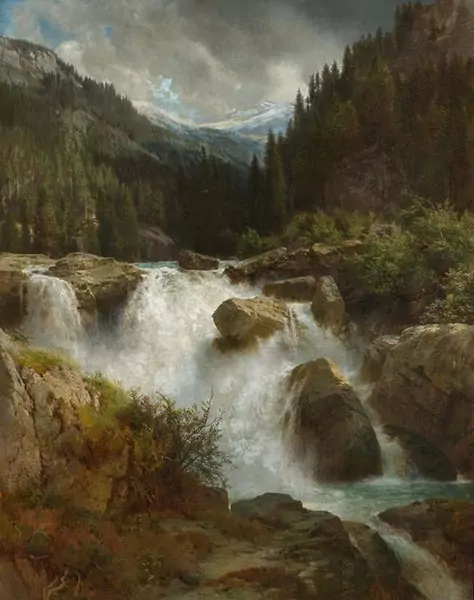 JOHANN GOTTFRIED STEFFAN — Wasserfall im Schamsertal. 1871. — Koller Auktionen