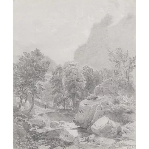 Johann Gottfried Steffan — Gebirgslandschaft mit Bäumen.