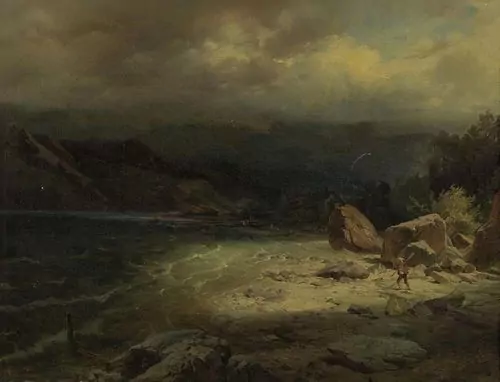 JOHANN GOTTFRIED STEFFAN — Storm on the lake. 1846. Oil on canvas. Signed and dated lower left: JG Steffan 1846 München. 40 x 51 cm. — Koller Auktionen