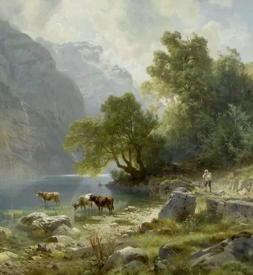 JOHANN GOTTFRIED STEFFAN — Am Klönsee in den Glarneralpen. 1870. — Koller Auktionen
