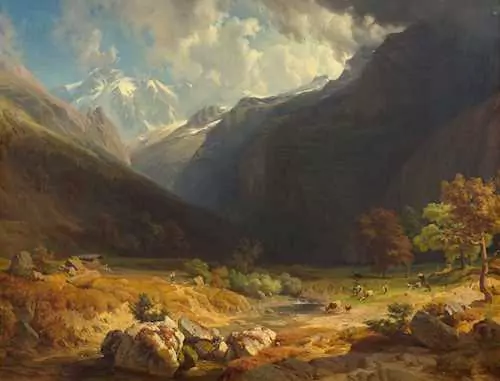 JOHANN GOTTFRIED STEFFAN — Valley in the mountains with cattle grazing. 1854. — Koller Auktionen