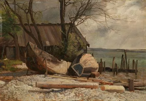 Johann Gottfried Steffan — Boote an einem See (Starnberger See?)