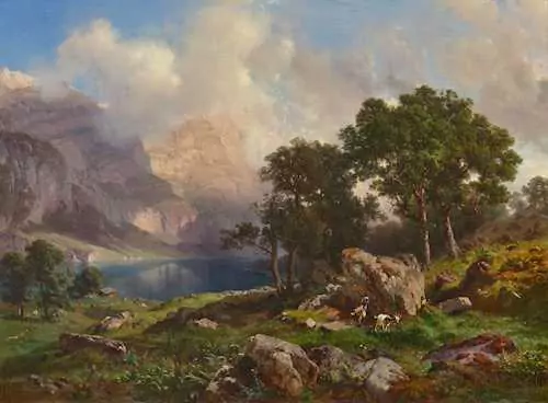 JOHANN GOTTFRIED STEFFAN — Morning on the heights of Klöntalersee. 1860. — Koller Auktionen