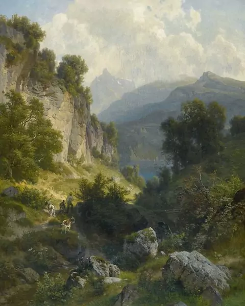 JOHANN GOTTFRIED STEFFAN — Alpenlandschaft mit Ziegenhirte. 1879. — Koller Auktionen