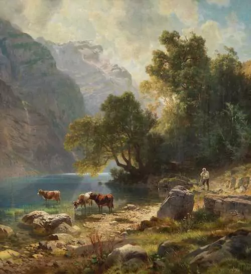 JOHANN GOTTFRIED STEFFAN — Am Klöntalersee, Nachmittag (At Klöntalersee, afternoon). 1870. — Koller Auktionen