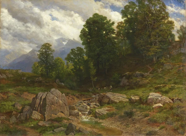 Johann Gottfried Steffan — Alp mit Bach und Ziegenhirt (Berglandschaft), 1898