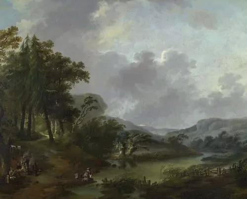 JOHANN HEINRICH WÜEST — Landschaft mit Wäscherinnen. — Koller Auktionen
