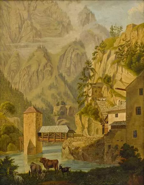 JOHANN JAKOB BIEDERMANN — Kühe und Brückenturm bei Altfinstermünz am Inn. — Koller Auktionen