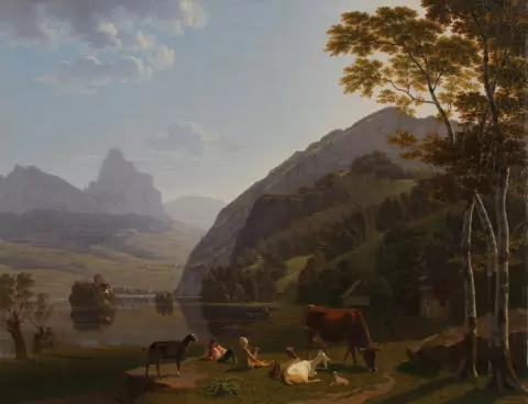 Lauerzersee mit Hirten im Vordergrund