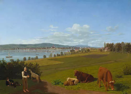 JOHANN JAKOB BIEDERMANN — Landschaft mit Blick auf die Stadt Konstanz und den Bodensee. — Koller Auktionen