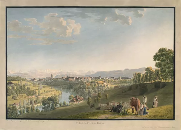 Johann Jakob Biedermann — Vue de la Ville de Berne – Links: Peint d’apprés [sic!] nature par J. J. Biedermann avec Privilège – Rechts: Se trouve chez J. J. Biedermann peintre à Berne — Galerie Kornfeld