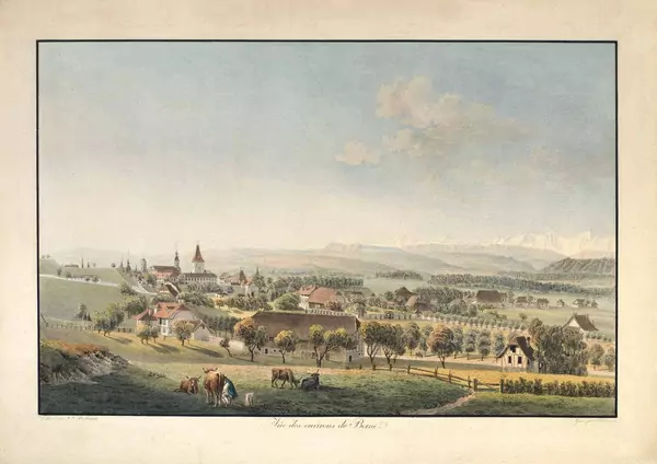Johann Jakob Biedermann — Vue des environs de Berne – Links: Dessiné par J. J. Bieder­mann – Rechts: Gravé par J. Scheumann — Galerie Kornfeld